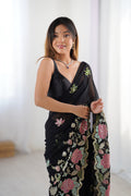 Black Vichitra Silk Sequins Embroidery Work With Cut Work Border Saree With Blouse Piece Black Vichitra Silk Sequins Embroidery Work With Cut Work Border Saree With Blouse Piece