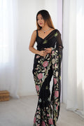 Black Vichitra Silk Sequins Embroidery Work With Cut Work Border Saree With Blouse Piece Black Vichitra Silk Sequins Embroidery Work With Cut Work Border Saree With Blouse Piece