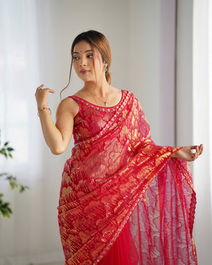 Red Soft Butterfly Net 3 Mm Seqwance Work Saree With Blouse Piece