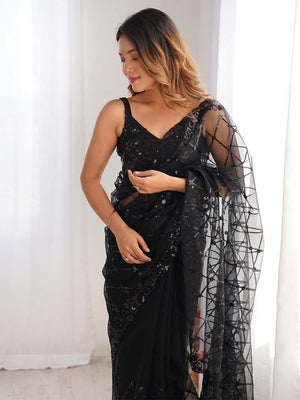 Soft Net Party Wear Saree With Blouse Piece