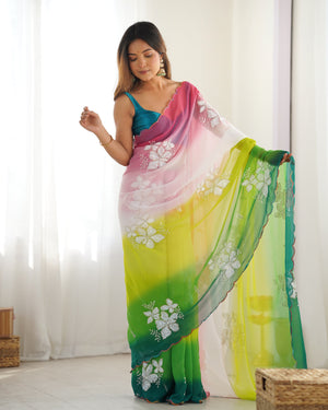 Multi Colour Pure Georgette Padding Sequins Embroidery Work Blouse Fabric Ultra Sattin
Saree With Blouse Piece