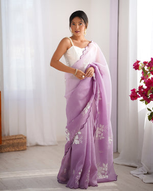 Lavender Candy Crush Padding Sequins Embroidery Work Ultra Sattin Saree With Blouse Piece
