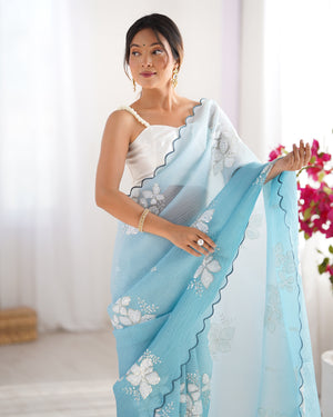 Sky Blue Candy Crush Padding Sequins Embroidery Work Ultra Sattin Saree With Blouse Piece