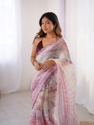 Multi Colour Nc Sattin Space Silk Arco Border Lace Saree With Blouse Piece
