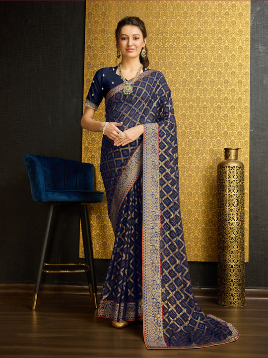 Navy Blue Georgette Daily Wear Saree With Blouse Piece Navy Blue Georgette Daily Wear Saree With Blouse Piece