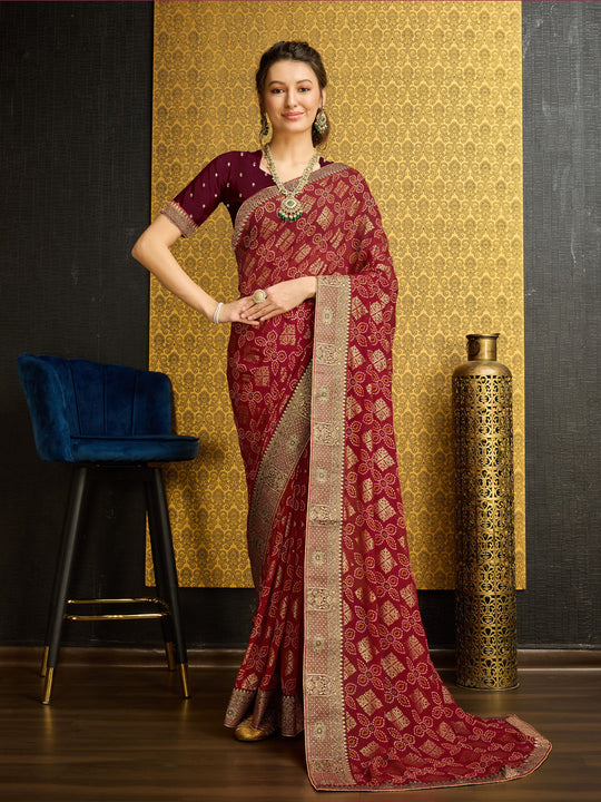 Red Georgette Daily Wear Saree With Blouse Piece Red Georgette Daily Wear Saree With Blouse Piece