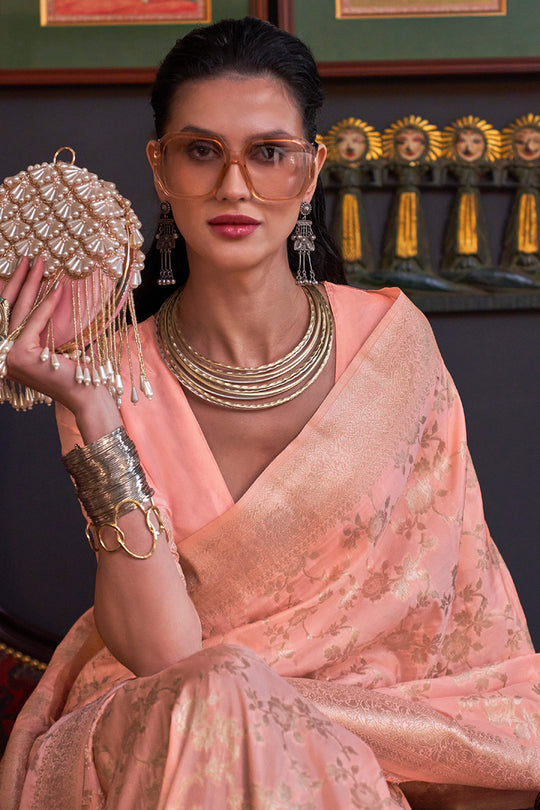 Orange Katan Habutai Silk Saree With Blouse Piece Orange Katan Habutai Silk Saree With Blouse Piece