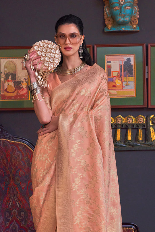 Orange Katan Habutai Silk Saree With Blouse Piece Orange Katan Habutai Silk Saree With Blouse Piece