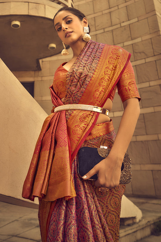 Multicolor Banarasi Silk Saree With Blouse Piece Multicolor Banarasi Silk Saree With Blouse Piece