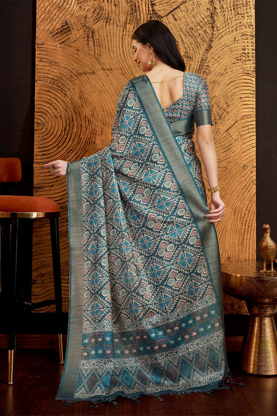 Grey Silk Geometric Printed Zari Saree Grey Silk Geometric Printed Zari Saree