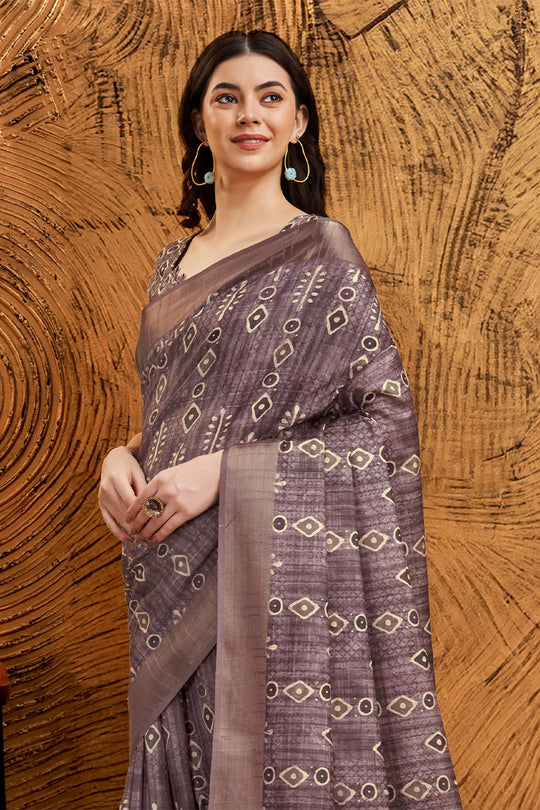 Dusty Purple Silk Geometric Printed Zari Saree Dusty Purple Silk Geometric Printed Zari Saree