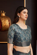 Grey Silk Geometric Printed Zari Saree Grey Silk Geometric Printed Zari Saree