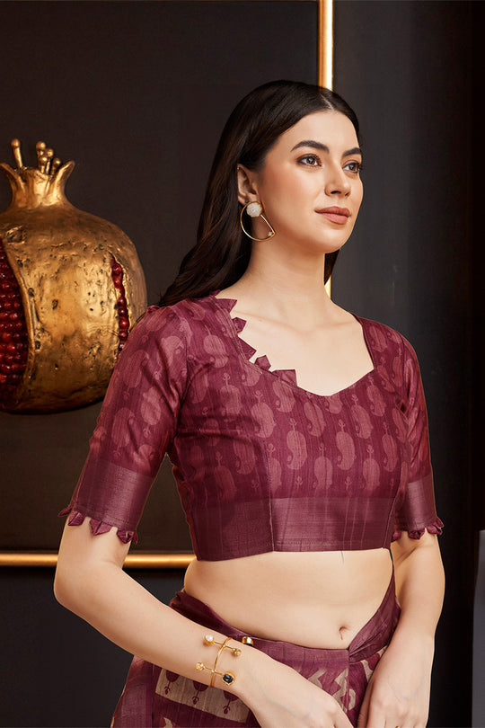 Maroon Silk Paisley Printed Saree Maroon Silk Paisley Printed Saree
