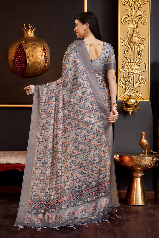 Peach Silk Floral Printed Zari Saree Peach Silk Floral Printed Zari Saree