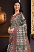 Dark Green & Maroon Silk Ethnic Motifs Printed Saree Dark Green & Maroon Silk Ethnic Motifs Printed Saree
