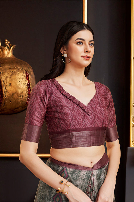 Dark Green & Maroon Silk Ethnic Motifs Printed Saree Dark Green & Maroon Silk Ethnic Motifs Printed Saree