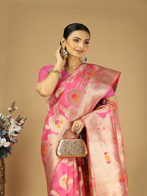 Organza Silk Banarasi Silk Saree With Blouse Piece