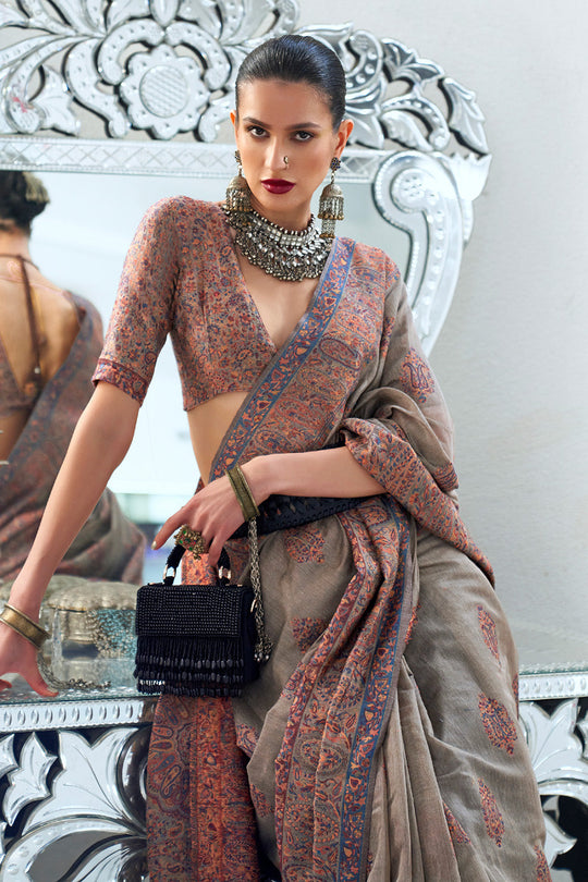 Pashmina Kashmiri Silk Saree With Blouse Piece Pashmina Kashmiri Silk Saree With Blouse Piece