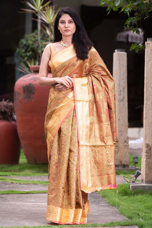 Beige Chanderi Cotton Saree