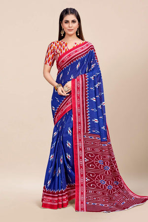 Womens Cotton Blue Saree With Blouse Piece