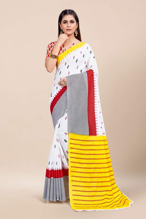 Womens Cotton Multicolor Saree With Blouse Piece