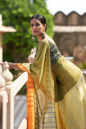 Multicolor Mulmul Cotton Saree