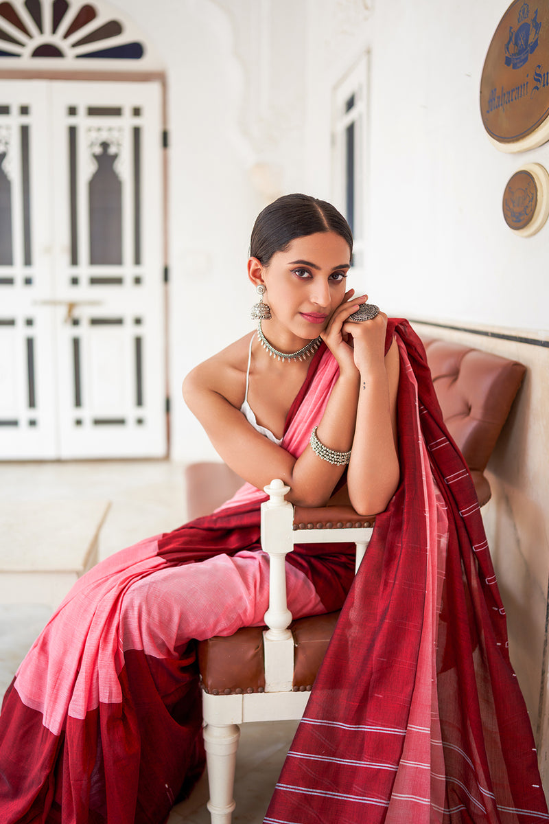 Red Pure Mul-Mul Cotton Saree