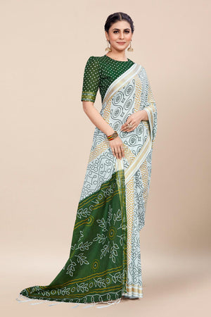 Womens Cotton White Saree With Blouse Piece