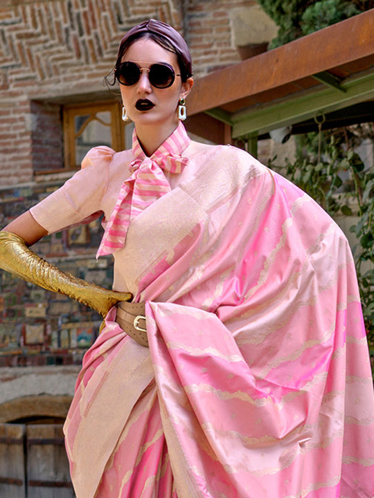 Pink Soft Silk Saree With Blouse Piece Pink Soft Silk Saree With Blouse Piece