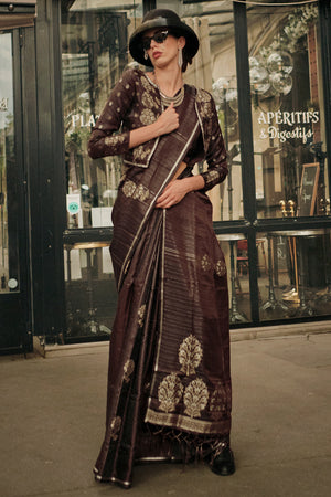 Brown Satin Silk Saree