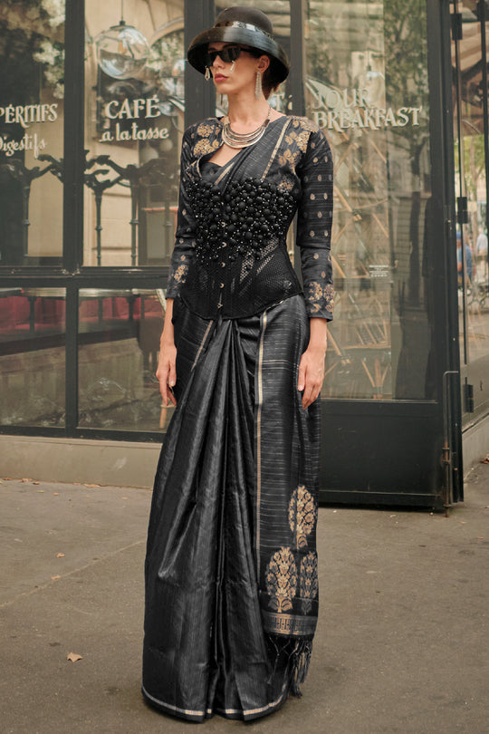 Black Satin Silk Saree Black Satin Silk Saree