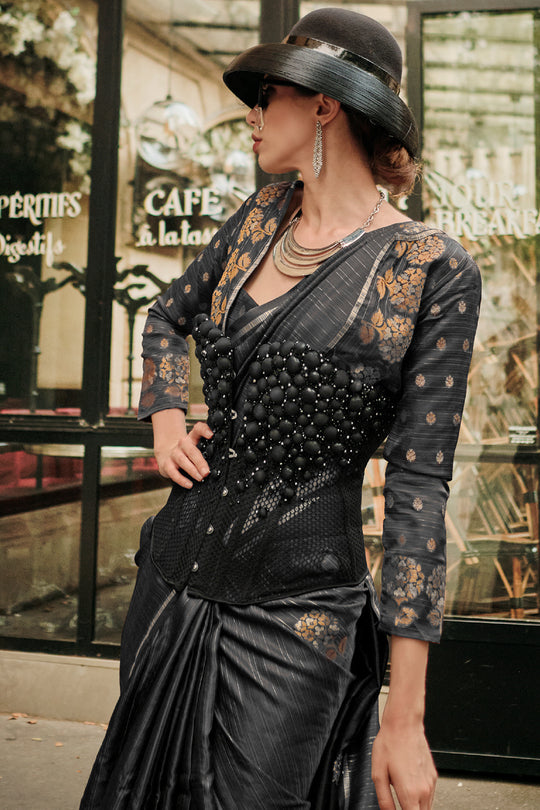 Black Satin Silk Saree Black Satin Silk Saree