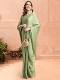 Sea Green Chiffon Ready To Wear Saree With Blouse Piece Sea Green Chiffon Ready To Wear Saree With Blouse Piece