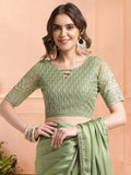 Sea Green Chiffon Ready To Wear Saree With Blouse Piece Sea Green Chiffon Ready To Wear Saree With Blouse Piece