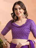 Violet Chiffon Ready To Wear Saree With Blouse Piece Violet Chiffon Ready To Wear Saree With Blouse Piece