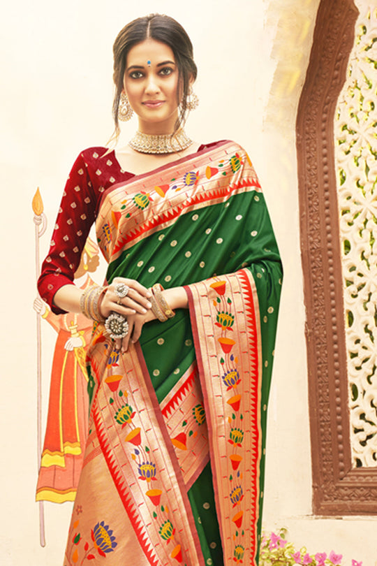 Bottle Green Paithani Saree Bottle Green Paithani Saree