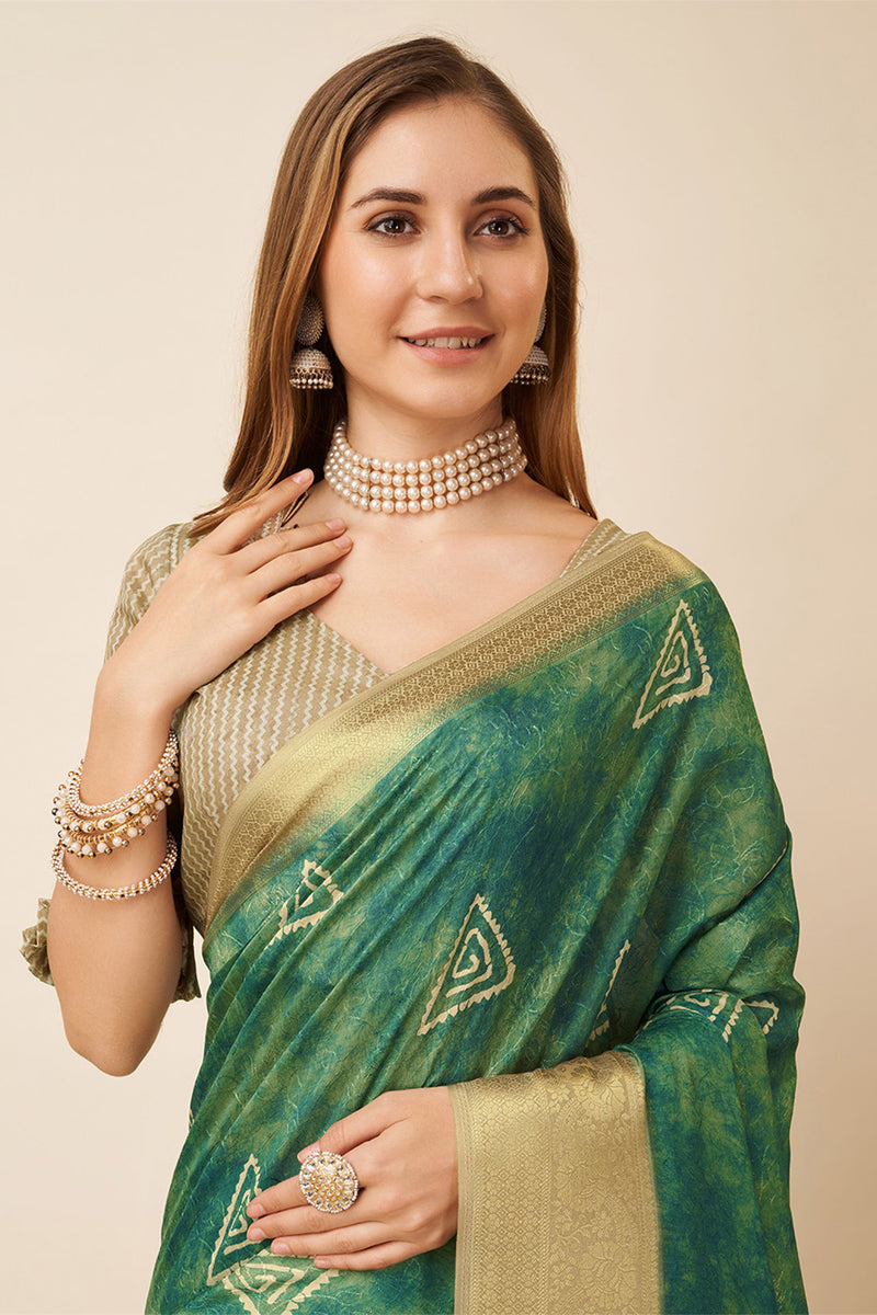 Green - Natural Dyed Dola Silk Bagh Print Saree with Zari Border 21