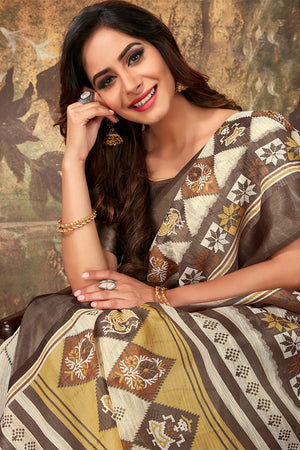 Cream Cotton Saree With Blouse Piece