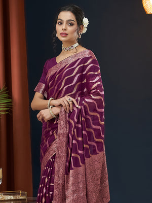 Chinon Banarasi Silk Saree With Blouse Piece