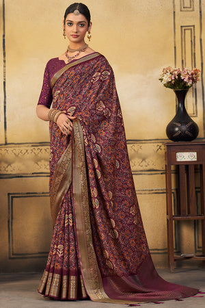 Dark Brown Digital Print Saree