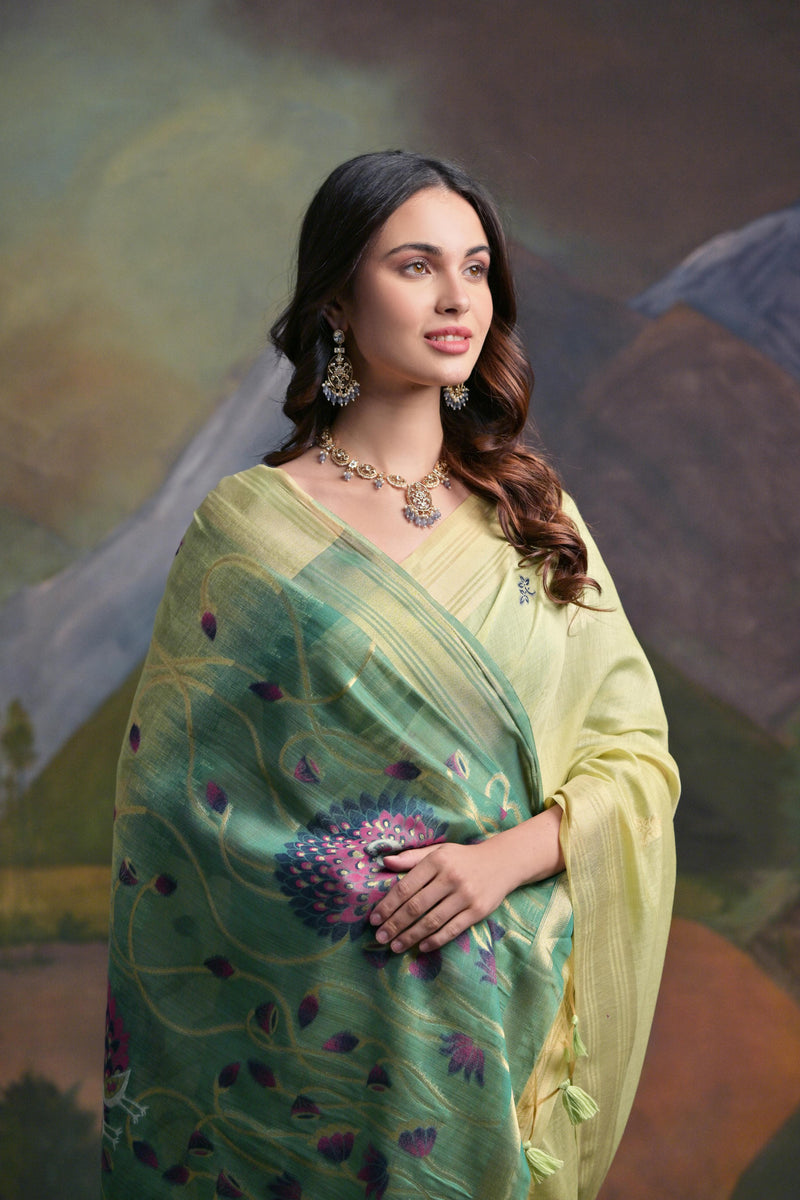 Cream Muga Cotton Saree with Thread Butti Weaves