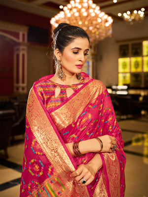 Pink Organza Festive Wear Saree With Blouse Piece