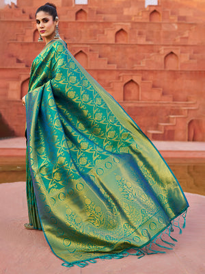 Green Soft Silk Festive Wear Saree With Blouse Piece