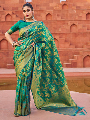 Green Soft Silk Festive Wear Saree With Blouse Piece