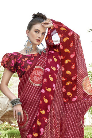 Burnt Red Georgette Saree