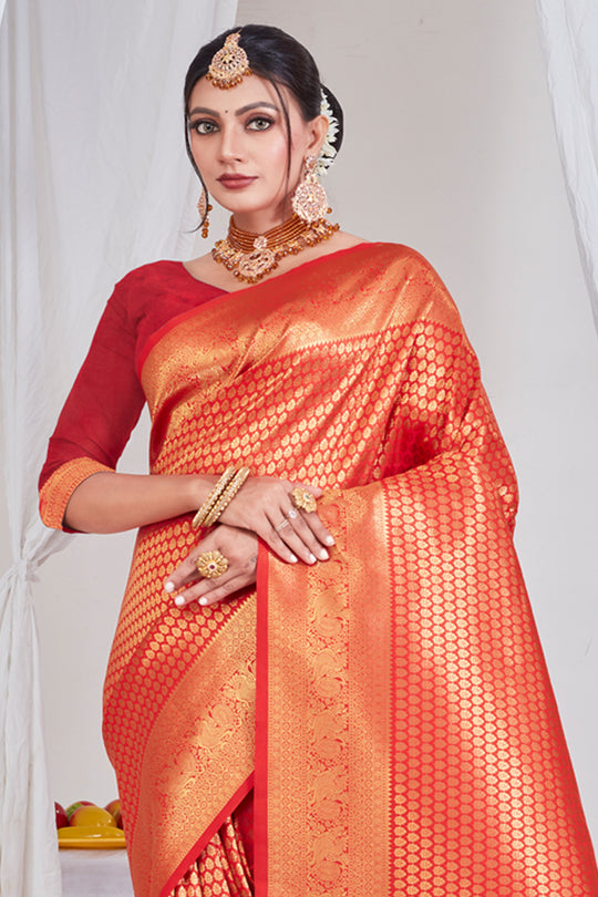 Sunset Orange Kanjivaram Saree Sunset Orange Kanjivaram Saree