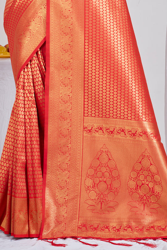 Sunset Orange Kanjivaram Saree Sunset Orange Kanjivaram Saree