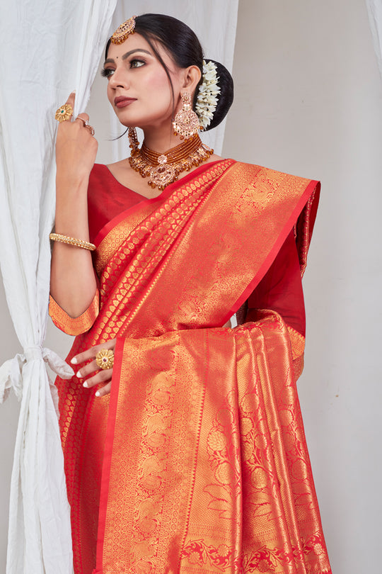 Sunset Orange Kanjivaram Saree Sunset Orange Kanjivaram Saree