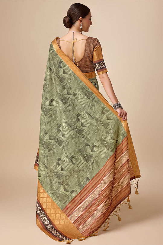 Green Tussar Silk Saree With Blouse Piece Green Tussar Silk Saree With Blouse Piece