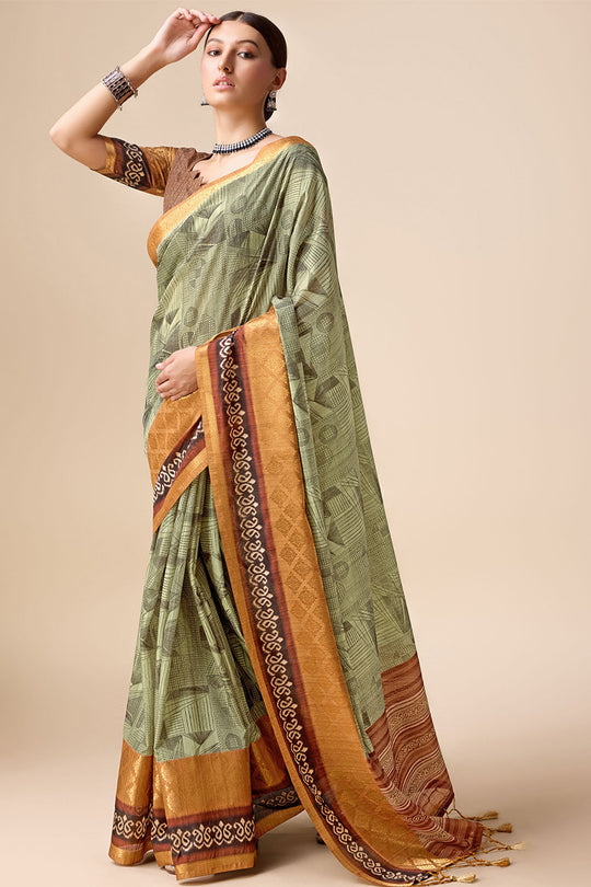 Green Tussar Silk Saree With Blouse Piece Green Tussar Silk Saree With Blouse Piece
